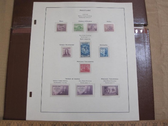 Completed official Scott album page including 1933-34 Peace, Century of Progress Issue, Kosciuszko