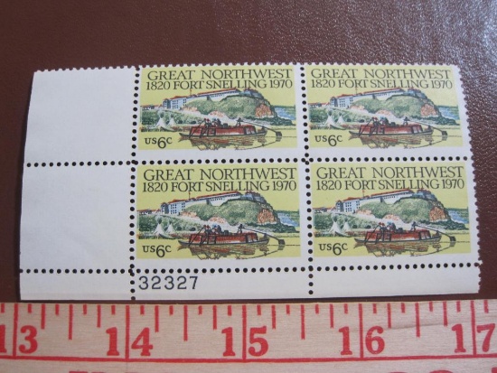 Block of 4 1970 6 cent Fort Snelling US postage stamps, Scott # 1409