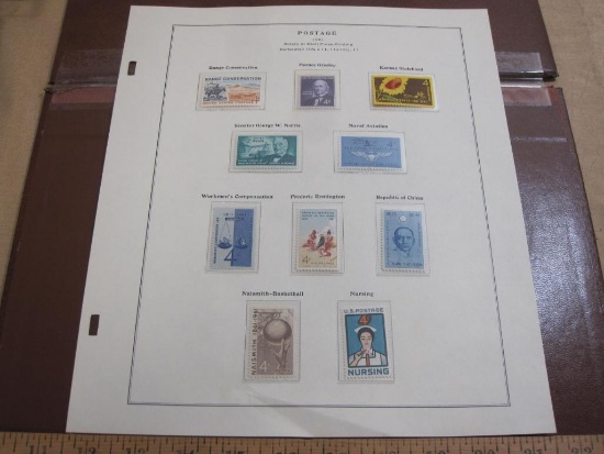 Completed official Scott album page including 1961 Range Conservation, Naval Aviation, Nursing and