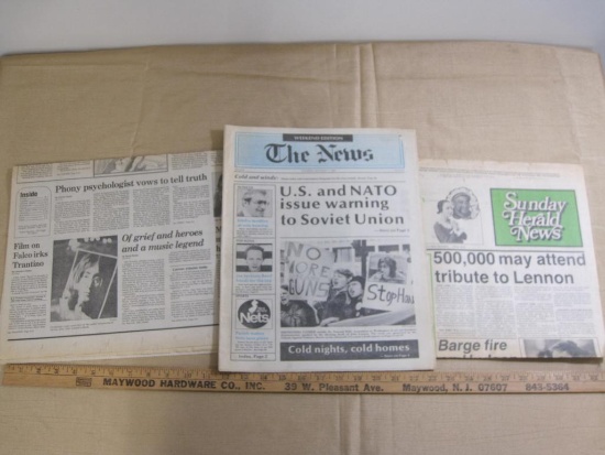 Lot of three 1980s newspapers with John-Lenon themed articles including Of grief and heroes and a