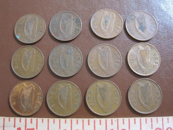 Lot of twelve bronze Irish pennies from various ages: one 1971, one 1974, one 1978, three 1979, five