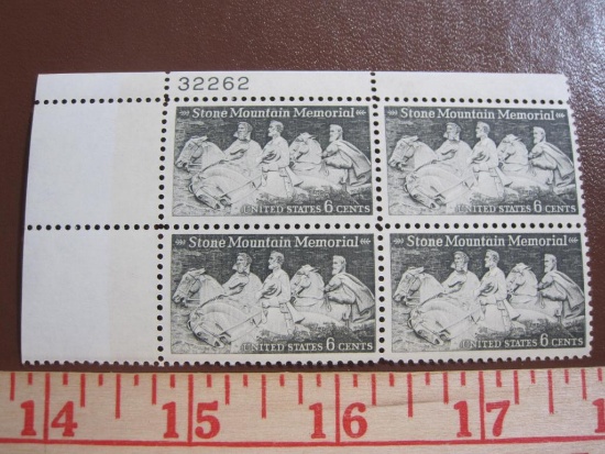 Block of 4 1970 6 cent Stone Mountain Memorial US postage stamps, Scott # 1408