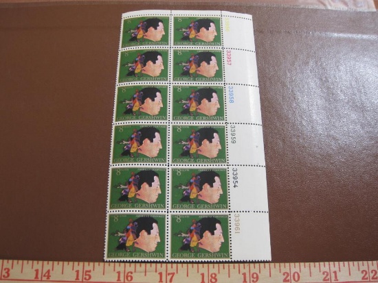 Block of 12 1973 8 cent George Gershwin US postage stamps, Scott # 1484