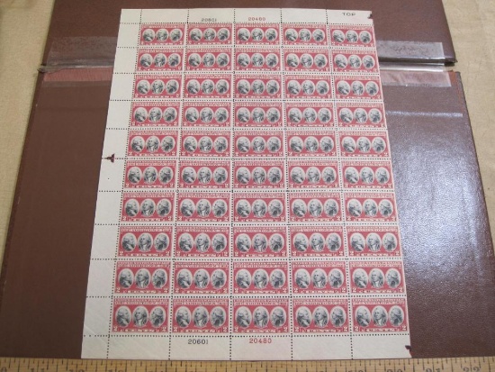 Full sheet of 50 1931 2 cent Yorktown Issue US postage stamps, Scott # 703