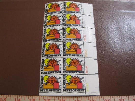 Block of 12 1977 13 cent Energy Conservation & Develoopment US postage stamps, Scott # 1723-24