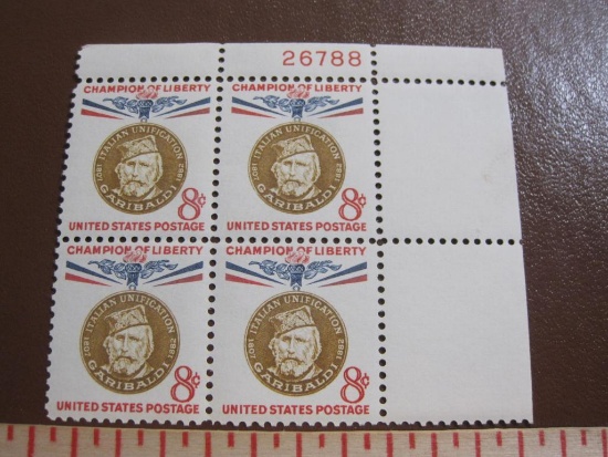 Block of 4 1960 8 cent Giuseppe Garibaldi US postage stamps, Scott # 1169