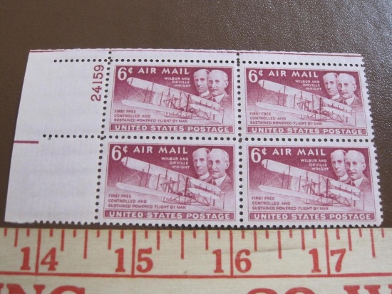 Block of 4 1949 6 cent Wright Brothers US postage stamps, Scott # C45
