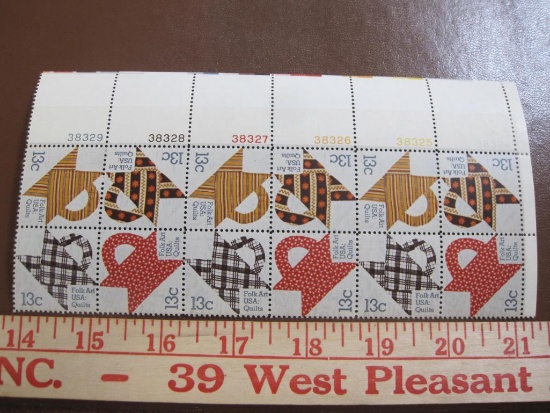 Block of 12 1978 Folk Art USA Quilts 13 cent US postage stamps, #s 1745-1748