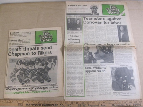 Lot of two December 1980 The Herald News newspapers including John Lenon-themed articles