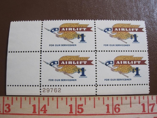 Block of 4 1968 Airlift 1 cent US postage stamps, #1341