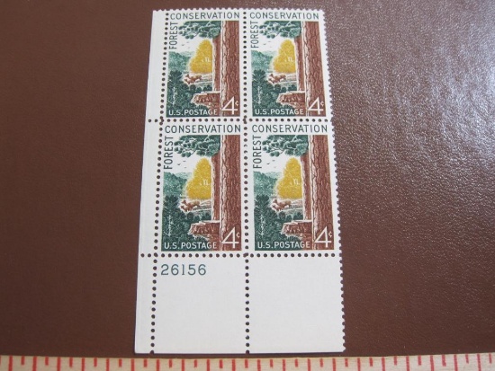 Block of 4 1958 Forest Conservation 4 cent US postage stamps, #1122