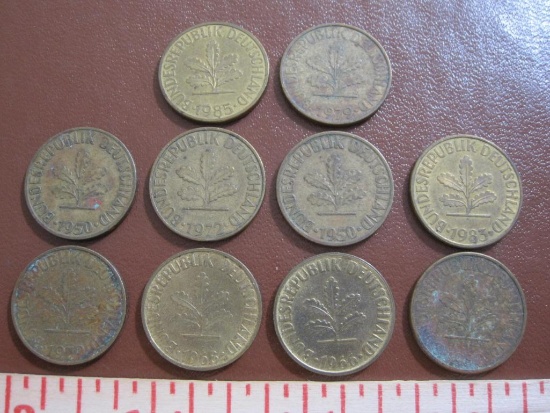 Lot of 10 10 Pfennig Germany - Federal Republic coins, 1950 through 1985