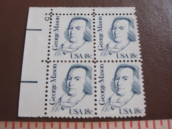 Block of 4 1981 George Mason 18 cent US postage stamps, #1858