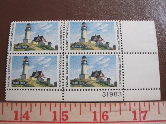Block of 4 1970 Maine Statehood 6 cent US postage stamps, #1391