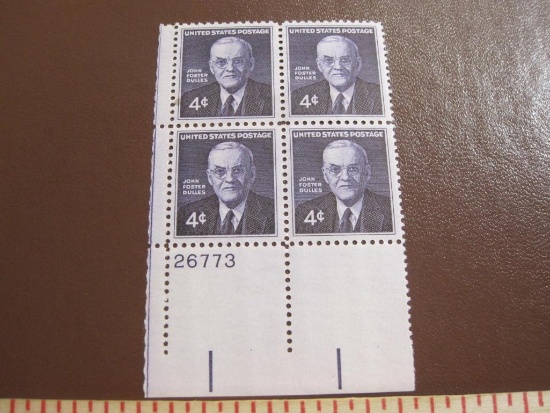 Block of 4 1960 John Foster Dulles 4 cent US postage stamps, #1172