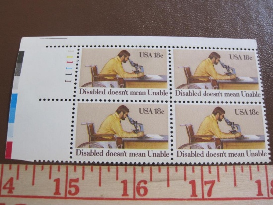 Block of 4 1981 Disabled doesn't mean Unable 18 cent US postage stamps, #1925