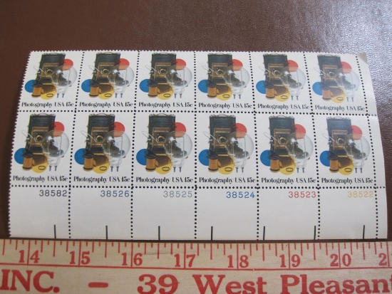 Block of 12 1978 Photography 15 cent US postage stamps, #1758
