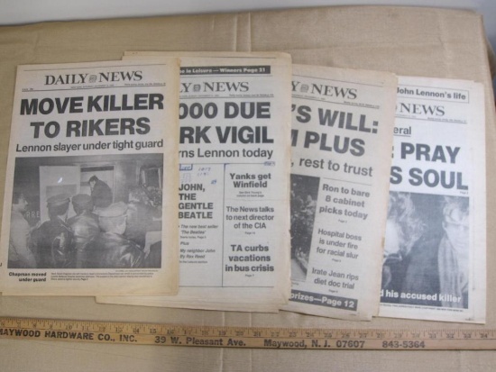 Four December 1980 newspapers including articles about John Lenon and his death