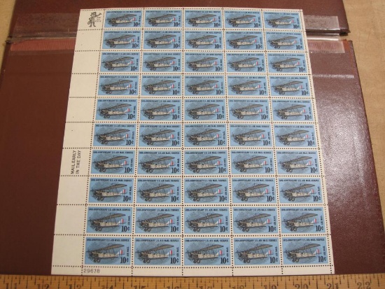 Full sheet of 50 1968 10 cent 50th Anniversary Air Mail US airmail stamps, Scott # C74