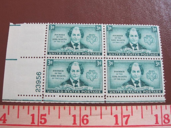 Block of 4 1948 Juliette Gordon Low 3 cent US postage stamps, #974