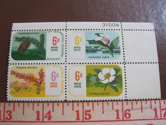 Block of 4 1969 Botanical Congress 6 cent US postage stamps, #s 1376-1379