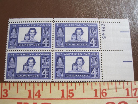 One block of 4 1960 4 cent The American Woman US postage stamp, Scott # 1152