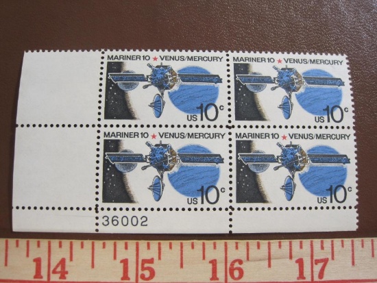 Block of 4 1975 10 cent Mariner 10 US postage stamps, Scott # 1557