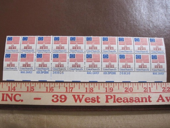 Block of 20 1981 13 cent Flag Over Independence Hall US postage stamps, Scott # 1622C