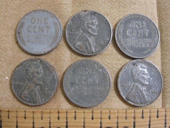 Lot of 6 1943 steel US pennies