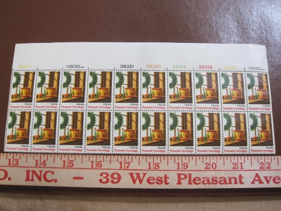 Block of 20 1980 15 cent Christmas Wreath and Toys US postage stamps, Scott # 1843