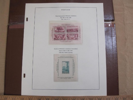 Completed official Scott album page including 1936 Third International Philatelic Exhibition and