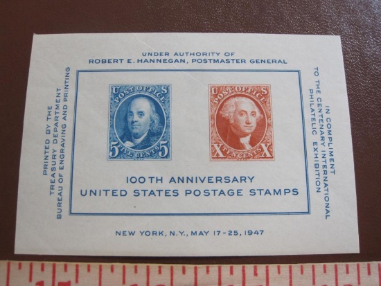 1947 5 cent and 10 cent Centenary International Philatelic Exhibition pane honoring the 100th