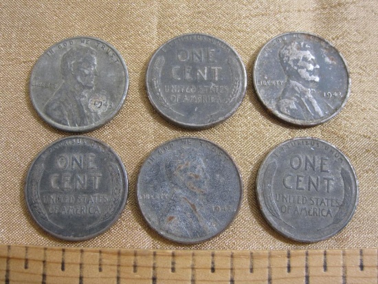 Lot of 6 1943 steel US pennies