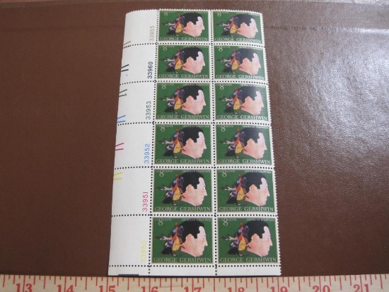 Block of 12 1973 8 cent George Gershwin US postage stamps, Scott # 1484