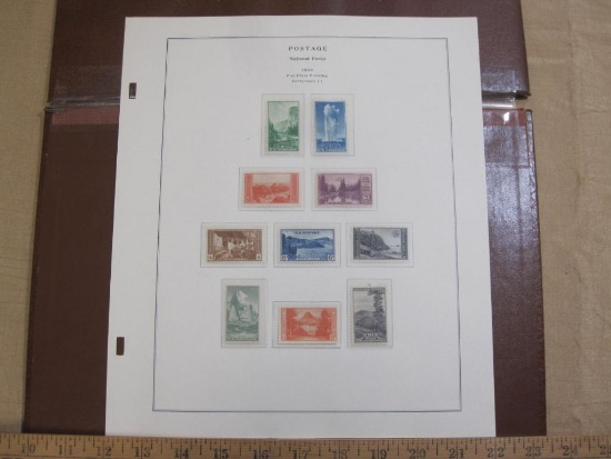 Completed official Scott album page inclduing 1934 National Parks Issue; all stamps mounted and