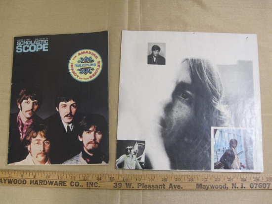 Beatles ephemera including Scholastic Scope magazine (March 6, 1981) and folding poster from vinyl