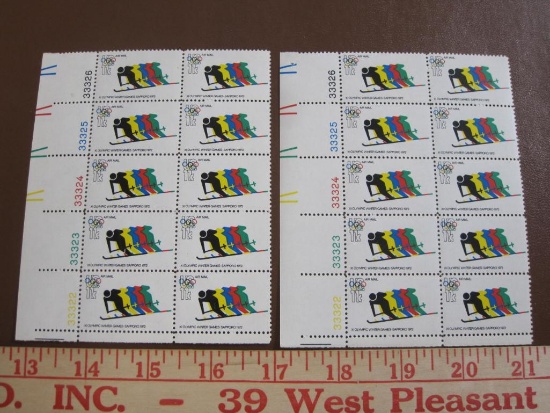 TWO blocks of 10 1972 11 cent Olympic Games Skiing US postage stamps, Scott # 45