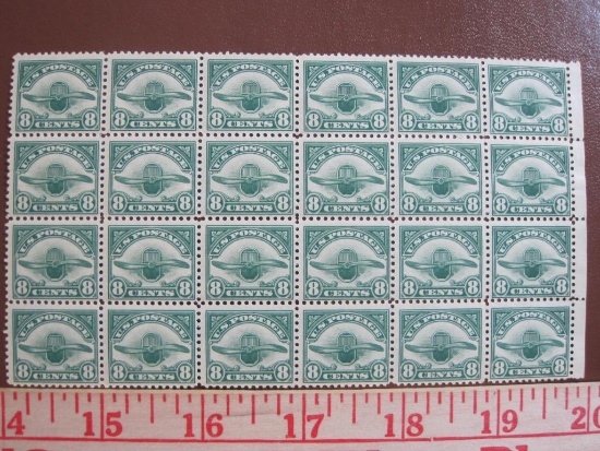 Block of 24 1923 8 cent Radiator & Propeller US airmail stamps, Scott # C4