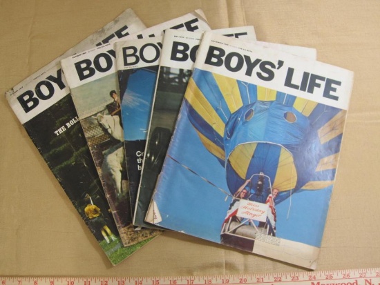Lot of five vintage Boys' Life magazines including issues from September 1969, May 1970, October