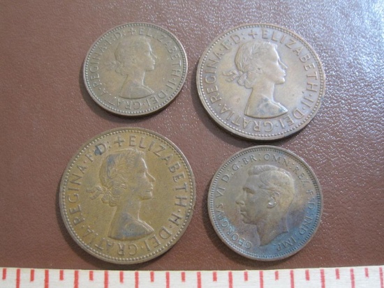 Lot of 4 United Kingdom coins: 2 1965 one penny pieces and 2 half penny pieces (1944 and 1966)