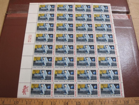 Full sheet of 32 1969 10 cent Moon Landing US postage stamps, Scott # C76