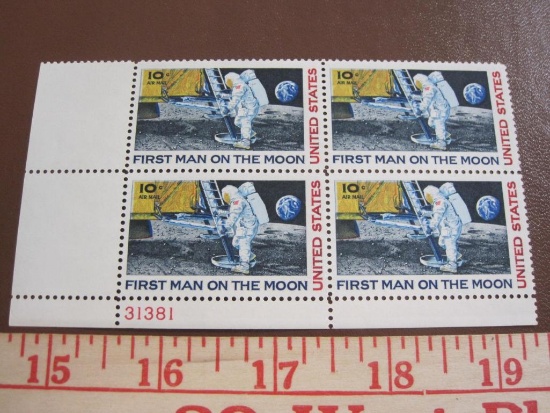 Block of 4 1969 10 cent First Man on the Moon US postage stamps, Scott # C76