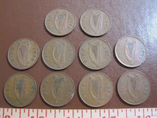 Lot of 10 Irish 2 P coins from 1971, 1976, 1979 and 1980.
