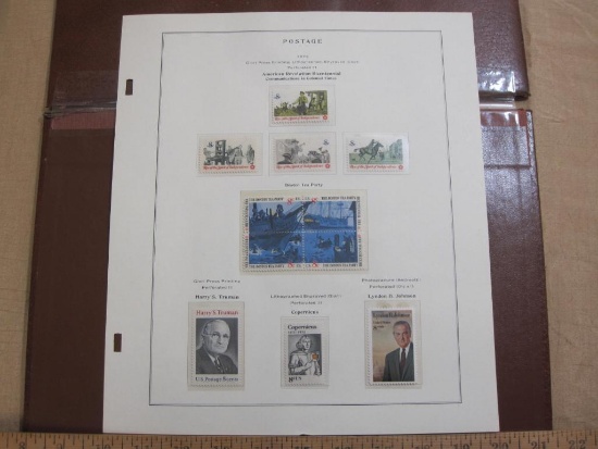 Completed official Scott album page including 1973 American Revolution Bicentennial, Boston Tea
