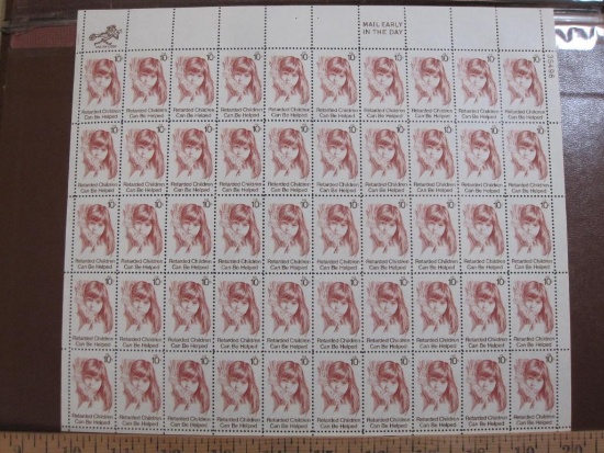 Full sheet of 50 1974 10 cent Retarded Children US postage stamps, Scott # 1549