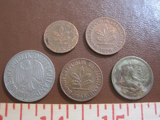 Lot of 5 Germany coins, 1950 to 1970s