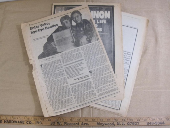Lot of Beatles-themed Daily News newspaper articles including Enter Yoko, bye-bye Beatles (December