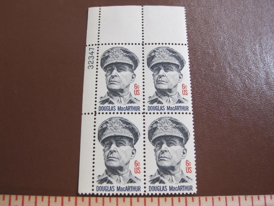 Block of 4 1971 6 cent General Douglas MacArthur US postage stamps, Scott # 1424