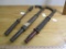 Lot of three vintage hand tools including two nail pullers and one wooden handled coppersolder iron