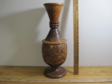 Solid Wooden Turned Vase with carvings, approx 22